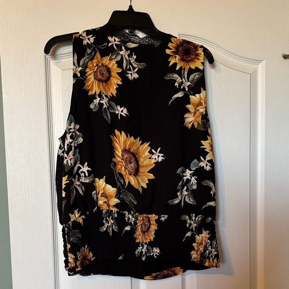 White House Black Market Sunflower Print Blouse - Black and Yellow - Picture 2 of 4